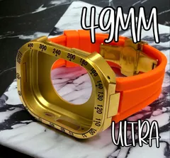 オレンジゴールド★アップルウォッチ　ウルトラ　49mm メタル　カバー　ケース　Apple Watch ultra 専用　49ミリ　ラバー　バンド　ベルト