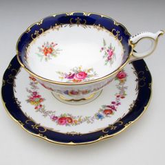 コールポート 藍縁金彩花綱文 カップ＆ソーサー アンティーク 1891年