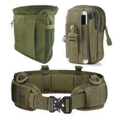 グリーン (Sabsta) タクティカルベルト ポーチ 4点セット サバゲー 腰回り必需品 MOLLE 装備 (グリーン)