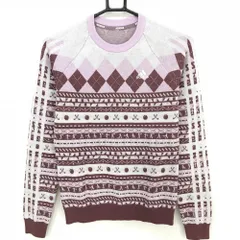 【美品】アディダス セーター 白×ブラウン 総柄 ロゴ刺しゅう 3ライン ニット レディース  ゴルフウェア adidas