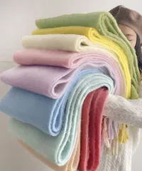 ボリューム ワイド マフラー フリンジ 無地  ロースピンク ベイビーピンク クリーム色 ホワイト イエロー ウォーターグリーン モカベージュ モヘアタッチ ニットマフラー 大判 厚手 おしゃれ 暖かい 防寒 保温 膝掛け 87ZUODI-002