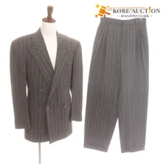 ■ ジャンニヴェルサーチ ダブルスーツ セットアップ トップス ボトムス ストライプ 裾ダブル メンズ チャコール ダークグレー ハンガー付