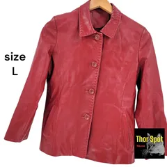 革ジャケット L 長袖  羊革 レッド 赤色 ワインレッド