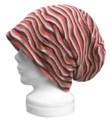 ハンドメイド◆変り織ボーダーニット／ルーズワッチキャップ◆オレンジmix