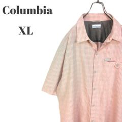 Columbia コロンビア 半袖シャツ ロゴ入り胸ポケット付き ピンク系 他 チェック メンズ XLサイズ