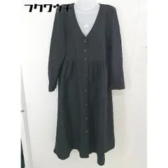 ◇ ◎ natural couture NICE CLAUP Vネック 長袖 膝下丈 シャツ ワンピース サイズF ブラック レディース  【中古】 【1202020004221】