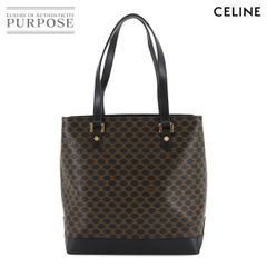 新品同様 セリーヌ CELINE マカダム トート バッグ PVC レザー ブラック ブラウン ゴールド 金具 ヴィンテージ Macadam Tote Bag 90289294