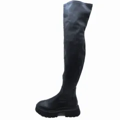 未使用品 ZARA ザラ ニーハイブーツ ロングブーツ トラックソール フェイクレザー サイズ39 24.5cm ブラック 黒 レディース 【中古】