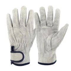 【特価セール】[INSTR] 牛革作業用手袋 - 耐熱・耐摩耗性、防刺、除草、バラ剪定、遮熱性、滑り止め付き L グレーです