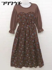 ◇ NICE CLAUP ウエストゴム　花柄　プリント　切替 長袖 ロング ワンピース サイズF ブラウン　マルチ レディース  【中古】 【1107080001572】
