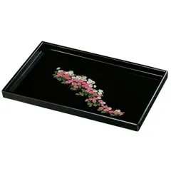紀州塗り 尺６寸 長手盆 黒 万葉菊 お盆 トレー トレイ おぼん 日本製 国産