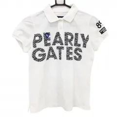【美品】パーリーゲイツ 半袖ポロシャツ 白×ネイビー フロントロゴ レディース 0(S) ゴルフウェア PEARLY GATES