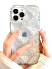 saymi's キルティング クリア おしゃれ 韓国 iPhone16 ケース きらきら ぷっくり 衝撃吸収 クッションデザイン 立体 シルバー 持ちやすい 透明 可愛い 推し活 (iPhone16)