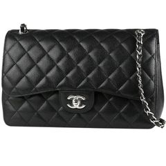 CHANEL/シャネル　クラシック ラージ マトラッセ Wチェーンショルダーバッグ30　グレインド カーフ/キャビアスキン　ブラック×シルバー金具　A58600　30番台【未使用品】