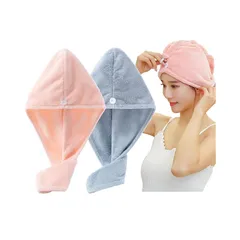 ヘアドライタオル ドライキャップ 【2枚セット】 速乾 髪タオル 長い髪専用 軽量 シャワーキャップ 強い吸水性 お風呂上がり タオルキャップ ふわもこ ヘアターバン ヘアキャップ バス用品（ピンク+水色） 1