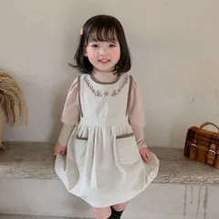 ☆ アイボリー ☆ 100cm ☆ ワンピース コーデュロイ 刺繍 女の子 ワンピース キッズ コーデュロイワンピース 刺繍 厚手 ジャンパースカート コーデュロイ素材 スカート シンプル 無地 おしゃれ 女の子 可愛い かわいい 子供服 子ども服 カジュアル