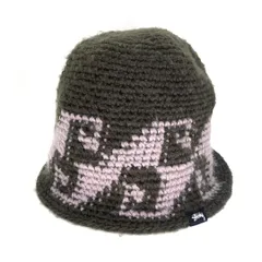 【美品】STUSSY ステューシー／WAVES ニット バケットハット／カーキのサムネイル