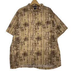 アロハシャツ 総柄 US古着 ボタンダウン オープンカラー 開襟シャツ 半袖 シャツ オーバーサイズ ビッグシルエット BANGLADESH製 メンズ XL ブラウン/ベージュ/その他