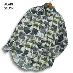 ALAIN DELON アランドロン 春夏 シルク100％★ 幾何学 デザイン総柄 オーバーサイズ 長袖 シャツ Sz.L メンズ レトロ 古着