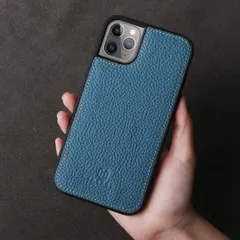[HANATORA] iPhone11 Pro Max 本革ケース シュリンクカーフレザー スマホケース 水色 青緑色 シアンブルー