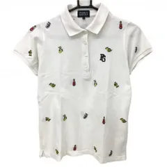 パーリーゲイツ 半袖ポロシャツ 白×イエロー 楽器刺しゅう柄  レディース 0(S) ゴルフウェア PEARLY GATES