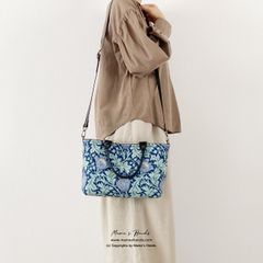 ⭐️2点売れました⭐️ おしゃれな 2way ウィリアム モリス アネモネ ネイビー 紺 花柄 小柄 革 トート 手提げ 斜めがけ ショルダー バック
