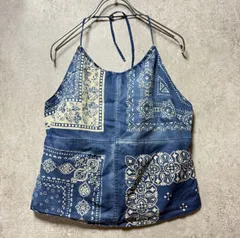 ポロジーンズ　POLO JEANS COMPANY RALPH LAUREN バンダナ柄 ホルターネック デニム風 キャミソール S 90s 00s Y2K ヴィンテージ　ラルフローレン　古着　パッチワーク柄　バンダナ柄　キャミソール