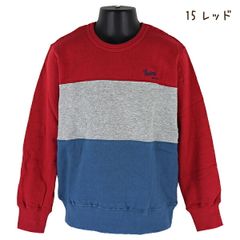 【レッド】綿100％ 子供 キッズ ジュニア 男児 ３色切替 裏毛 トレーナー V.O.A 100-160cm 入園 入学 通園 通学【送料無料】