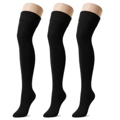 3足セット 黒 無地 履き口ゆったり オーバーニー ソックス ひざ上丈レディース 綿混 靴下 ニーハイ