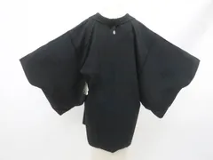 【一輝堂】黒羽織 羽織 一つ紋 花 亀甲 羽織紐別売り 正絹 着物 美品 身丈約78cm 裄丈約63cm 25z10-5913
