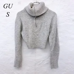 e5608 【ジーユー】レディース ファスナー付きタートルネックセーター Sサイズ ライトグレー リブニット ハイネック クロップド丈 GU ニット セーター 秋冬