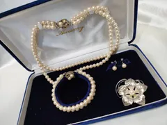 S【ヴィンテージ】パールアクセサリーセット ネックレス ブレスレット イヤリング ブローチ 真珠 冠婚葬祭 卒業式 入学式 レディースアクセサリー