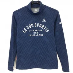 ★SALE価格★【超美品】ルコック 長袖ハイネックシャツ ネイビー×白 総柄 ロゴプリント  レディース M ゴルフウェア le coq sportif