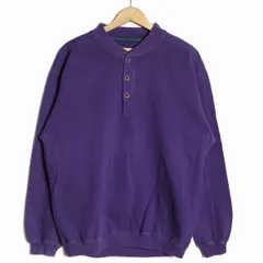 80's 90's エディーバウアー 鹿の子 ヘンリーネック スエット ポロシャツ (S) 紫 無地 スウェット 90年代 旧タグ オールド 黒タグ　アメリカ古着 USED  ビンテージ ヴィンテージ