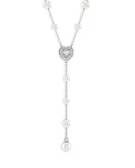【送料無料】 スワロフスキー レディース ネックレス・チョーカー・ペンダントトップ アクセサリー Ariana Grande Imitation Pearl & Crystal Heart Y Necklace 14.875-18.875