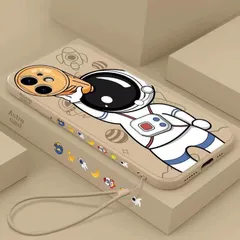 iPhoneケース　宇宙飛行士　ストラップ付き　可愛い ♪ アニメ　ベージュのサムネイル