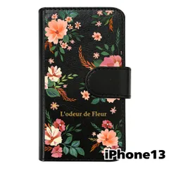 【新品未使用】 iPhone13 アイフォン13 手帳型スマホ ケース 花柄 (手帳ブラック×ワイルドフラワーレッド柄) ボタニカル フラワー おしゃれ カード収納 PUレザー flip2-iphone13-bk-20077