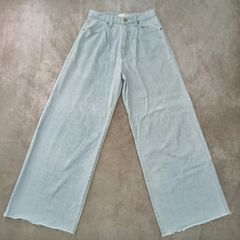 セシルマクビー CECIL McBEE ハイウエスト デニム ワイドパンツ カットオフ 薄いブルー 系 M