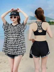 ラッシュガード 女性向け レディース トレンディ かわいい 3ピースセット 3点セット タンキニ&ラッシュガード 韓国製 スイムウェアセット 水陸両用 おしゃれ まるで服のよう プール付きホテル プール 海 川 アウトドア ブラック