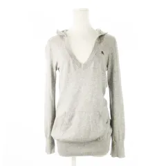 バーバリーブルーレーベル BURBERRY BLUE LABEL ニットパーカー Vネック 長袖 ロゴ刺繍 ワンポイント 38 M グレー /CK30