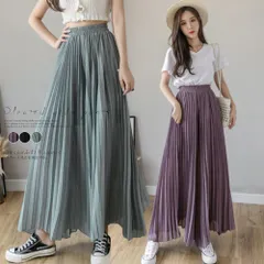 ボトムス レディース ワイドパンツ プリーツ ハイウエスト シフォン ウエストゴ
