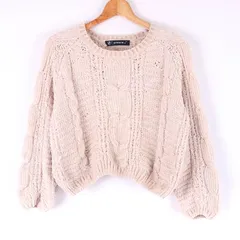 アズノウアズ ニット セーター 長袖 ボリューム袖 ショート丈 ケーブル編 無地 トップス レディース Fサイズ ベージュ AS KNOW AS 【中古】