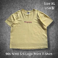 90s NIKE S/S Logo Print T-Shirt ナイキ ロゴプリントTシャツ 半袖 イエロー XLサイズ 米国製 USA製 スポーツ ストリート 白タグ レディース規格？ クラシック