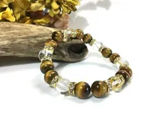 タイガーアイ×水晶 パワーストーン ブレスレット 天然石  10mm（ゴールド）メンズ・レディース 男性・女性 数珠ブレス 開運  [3]