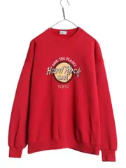【お得なクーポン配布中!】 90s ハードロックカフェ スウェット メンズ レディース L 程 古着 90年代 Hard Rock CAFE ロゴ刺繍 企業 ヘビーウェイト トレーナー レッド