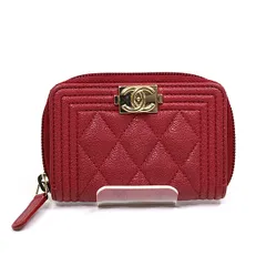 シャネル CHANEL ボーイシャネル カードケース レッド系 ゴールド金具 シリアルシール有 キャビアスキン【中古】Aランク