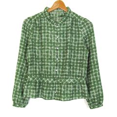 ニューヨーカー ブラウス シャツ チェック柄 トップス レディース 9Rサイズ グリーン系 NEWYORKER 【中古】
