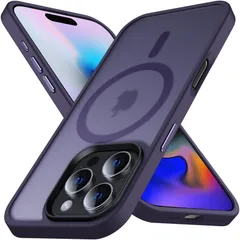 【在庫セール】カバー プロ 16 6.3インチ 16 アイフォン スマホケース ストラップホール付き 指紋防止 米軍MIL規格 耐衝撃 マット感 半透明 パープル 充電対応 マグセーフ マグネット搭載 [Magsafe対応] ケース Pro iPhone An