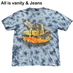 All is vanity & Jeans アニマルプリント ゼブラ シマウマ リアルアニマル 草原 タイダイ染め メンズ レディース Tシャツ Lサイズ