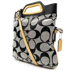 ✨美品✨ COACH コーチ 2way ショルダーバッグ ポシェット シグネチャー 総柄 シルバー金具 ロゴ型押し A4収納 大容量 肩掛け 斜め掛け キャンバス レザー レディース グレー 灰色 ブラック 黒色